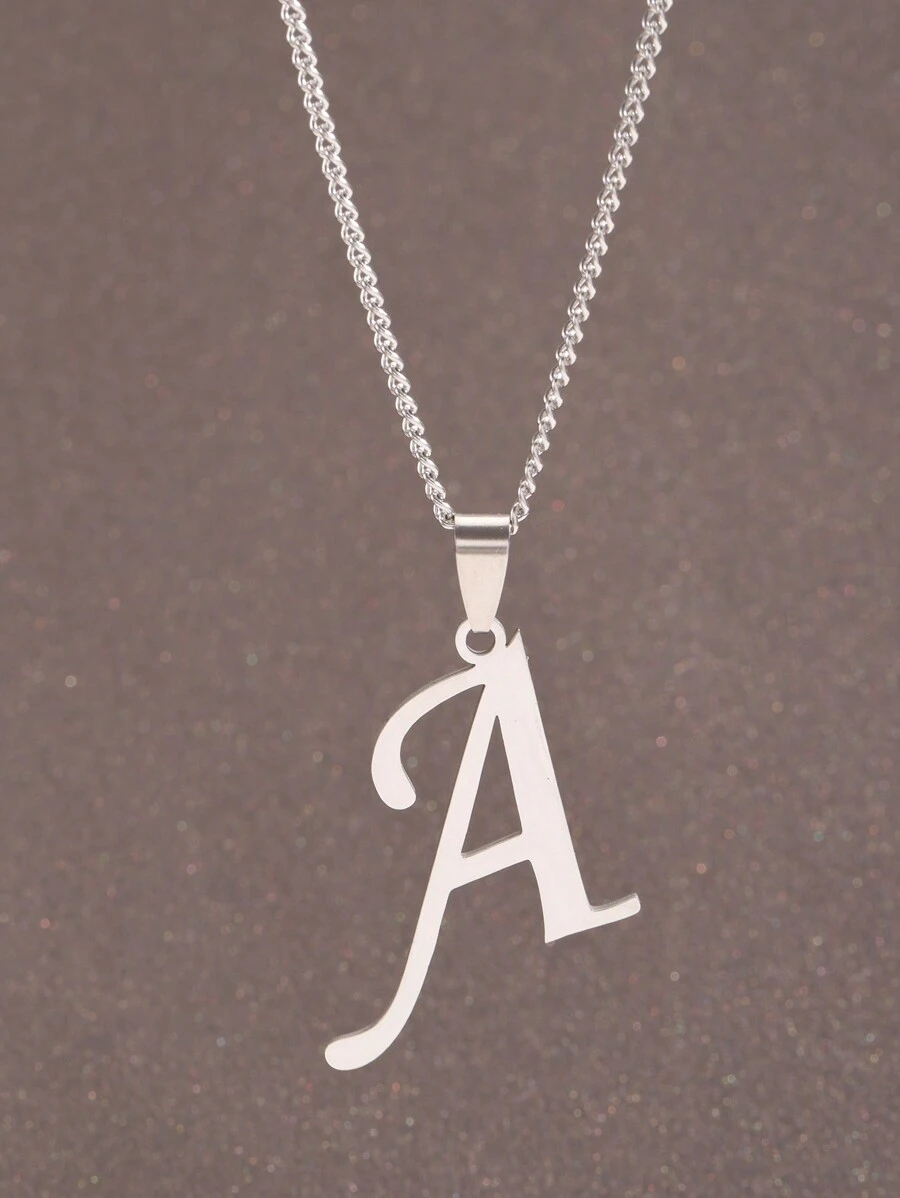 1pc Minimalist Style Men's Stainless Steel Letter Pendant Necklace Suitable For Travel Photos To Wear - 銀色 - 查看 1