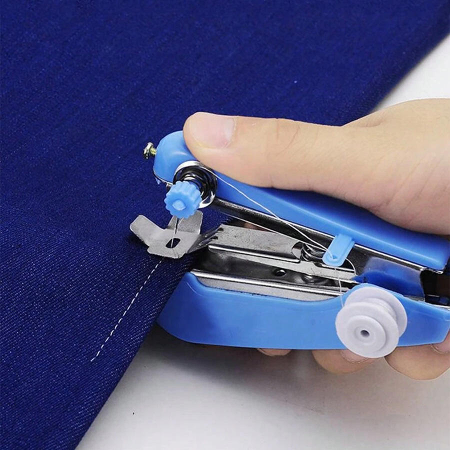 1PC Blue Color Hand Sewing Machine Portable Mini Needlework Cordless Hand-Held Clothes Useful Handwork Sewing Tools For Daily Use - Blue - View 1