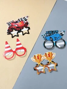 16 件/套赛车主题纸质眼镜、赛车主题眼镜装饰、赛车奖杯 3D 纸质眼镜、生日派对礼物、赛车主题派对摄影道具 - 彩色 - 查看 6