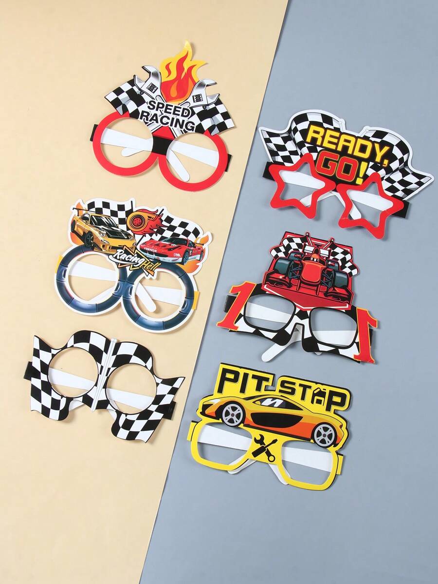 16 件/套赛车主题纸质眼镜、赛车主题眼镜装饰、赛车奖杯 3D 纸质眼镜、生日派对礼物、赛车主题派对摄影道具 - 彩色 - 查看 1