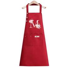 1pc Letter Series Red Base Colorful Letters & Holographic Flower Pattern Cute Heart Printed Apron, Perfect For Parties And Weddings, Made Of Peach Skin Fabric,Kitchen,Bathroom,Home,Household Suppliers-Unique Name Initials Meaning Style - Pink Flowers - View 29