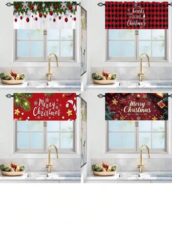 1 件装圣诞节居家客厅厨房遮光窗帘适用于短窗、房间、办公室