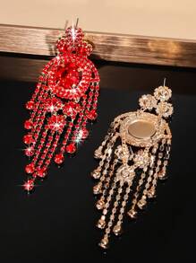 1 par de brincos de borla de cristal vermelho, verde e branco geométricos de luxo, adequados para apresentações em palco, vestido de coquetel de festa, acessório versátil - Brincos de borla de diamante de cristal redondo JXER165 - Ver 8