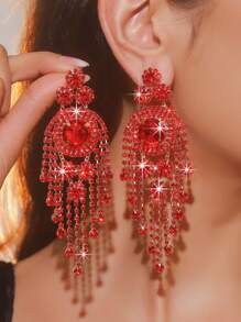 1 对奢华几何红、绿、白全水晶水钻流苏耳环，适合舞台表演、派对鸡尾酒会礼服、百搭配饰 - JXER165圓形水晶鑽孔蘇耳環 - 查看 3