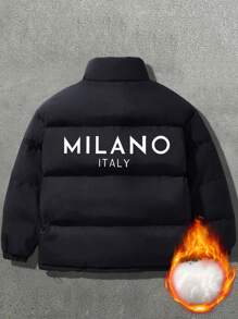 男士长袖加厚保暖秋冬立领字母印花绗缝外套