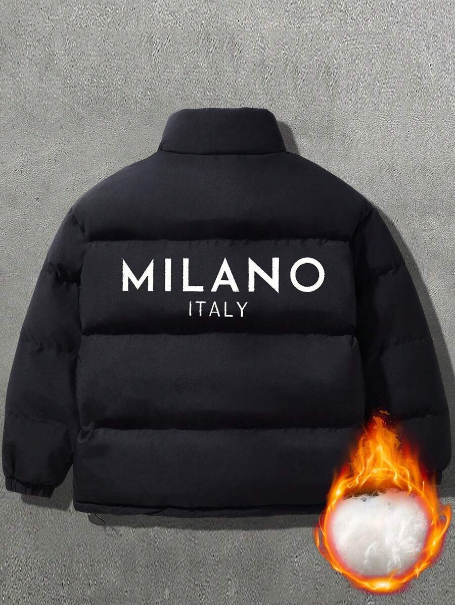 男士长袖加厚保暖秋冬立领字母印花绗缝外套