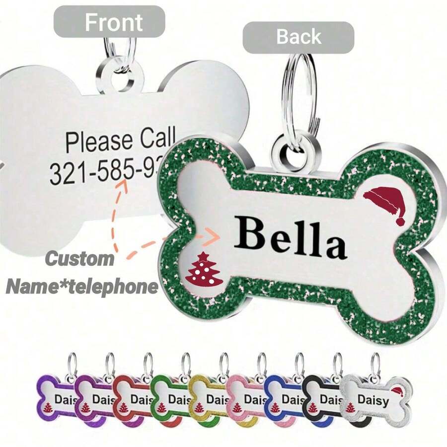 [Custom] Personalized Christmas Element Pet ID Tag, DIY Pet Name And