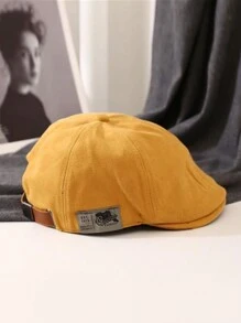 1pc Unisex Japanese Streetwear Brand Patch Logo Beret Hat, Reversible Hip-Hop Bucket Hat, Warm Accessory For Autumn & Winter