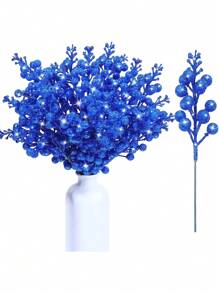10PCS Christmas Glitter Berries Stems, Artificial Glitter Berry Flowers Stem Branches Ornaments,Hristmas Picks And Sprays,Christmas Tree Ornaments Set For DIY Crafts Wreath Home Decoration,Christmas Tree Wreath Wedding Bouquet Winter Seasonal Holiday Decoration-Royal Blue Christmas Decorations Room Decor