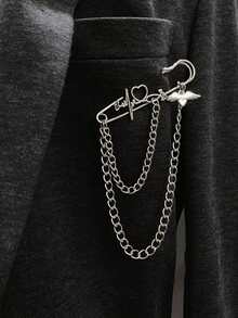 1 件千禧热女孩爱天使翅膀胸针腰链心电图别针嘻哈风格西装外套扣 - 銀色 - 查看 5