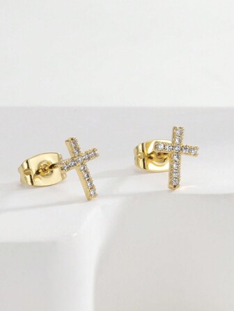 Charm-In Hypoallergena guldkors örhängen set med CZ sten, sommarlovssmycken, födelsedagspresent till bästa vän, flickvän, mamma