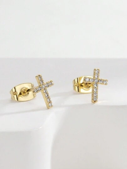 Charm-In Low-Allergenic Silver Cross Stud Earrings Made Of 925 Silver, Set With Cubic Zirconia Stones. Perfect For Summer Vacation Jewelry. Ideal Gift For A Best Friend, Girlfriend, Or Mother On Her Birthday.