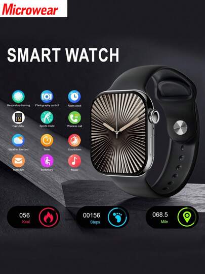 Microwear 健身智能手表 2.07 英寸 AMOLED 屏幕健康率监测、大容量电池长待机运动手表、音乐控制、适用于 Android IOS 手机的智能手表