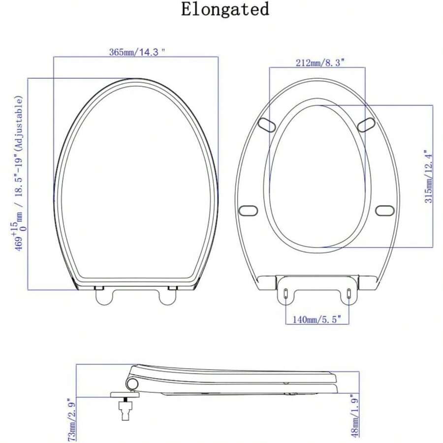 Premium Elongated Toilet Seat With Cover Quiet Close, OneClick To