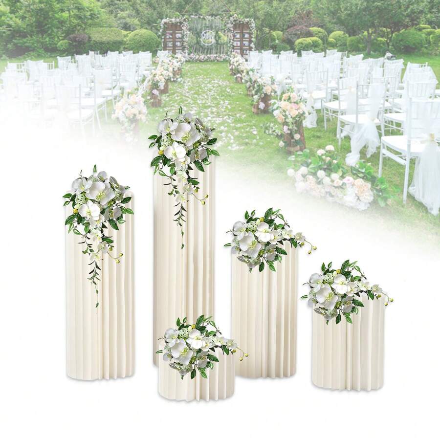 5PCS Cardboard Vase Flower Stand Wedding Centerpieces For Party Table Decoration 20/40/60/80/100cm - trắng - Xem 1