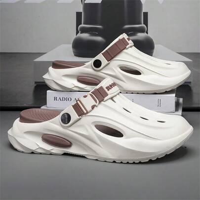 Men's EVA Soft Sole Increase Height Beach Resort Indoor Anti-Slip High Quality Detachable Dual Color Hollow Out Sandals, Suitable For Spring/Summer
