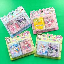 Sanrio Fließend Sand Entspannungshandbuch mit Aufklebern Mini Notizbuch für Studenten zum Mitnehmen, süße Erinnerungsstücke teilende Bohnen Notizbuch (zufälliger Stil)(kleine Zubehörteile zufällig)
