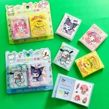 Sanrio Fließend Sand Entspannungshandbuch mit Aufklebern Mini Notizbuch für Studenten zum Mitnehmen, süße Erinnerungsstücke teilende Bohnen Notizbuch (zufälliger Stil)(kleine Zubehörteile zufällig)