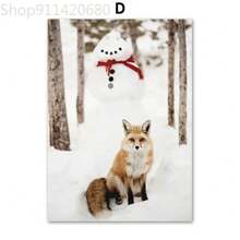 1 件装墙壁艺术帆布圣诞冬季雪屋鹿狐狸北欧海报和印刷品墙壁画客厅装饰画无框 - 彩色 - 查看 34