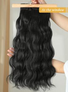 3pcs 22-Inch Natural Wave Clip-In Hair Extensions, Heat Resistant Synthetic Fiber, Suitable For Women And Girls For Party And Daily Use - Black - View 3