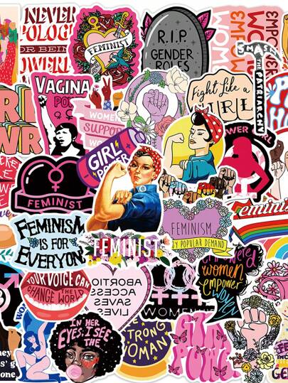 50 piezas Pegatinas del Movimiento Feminista, Adecuadas para Decoración de Portátil, Material PVC Resistente al Agua, Casco de Motocicleta, Pegatinas de Coche, Decoración de Caja de Regalo, Pegatinas de Etiqueta, Sellado de Sobres, Pegatinas de Graffiti, Guitarra, Cuaderno, Decoración DIY de Equipaje, Decoración de Oficina