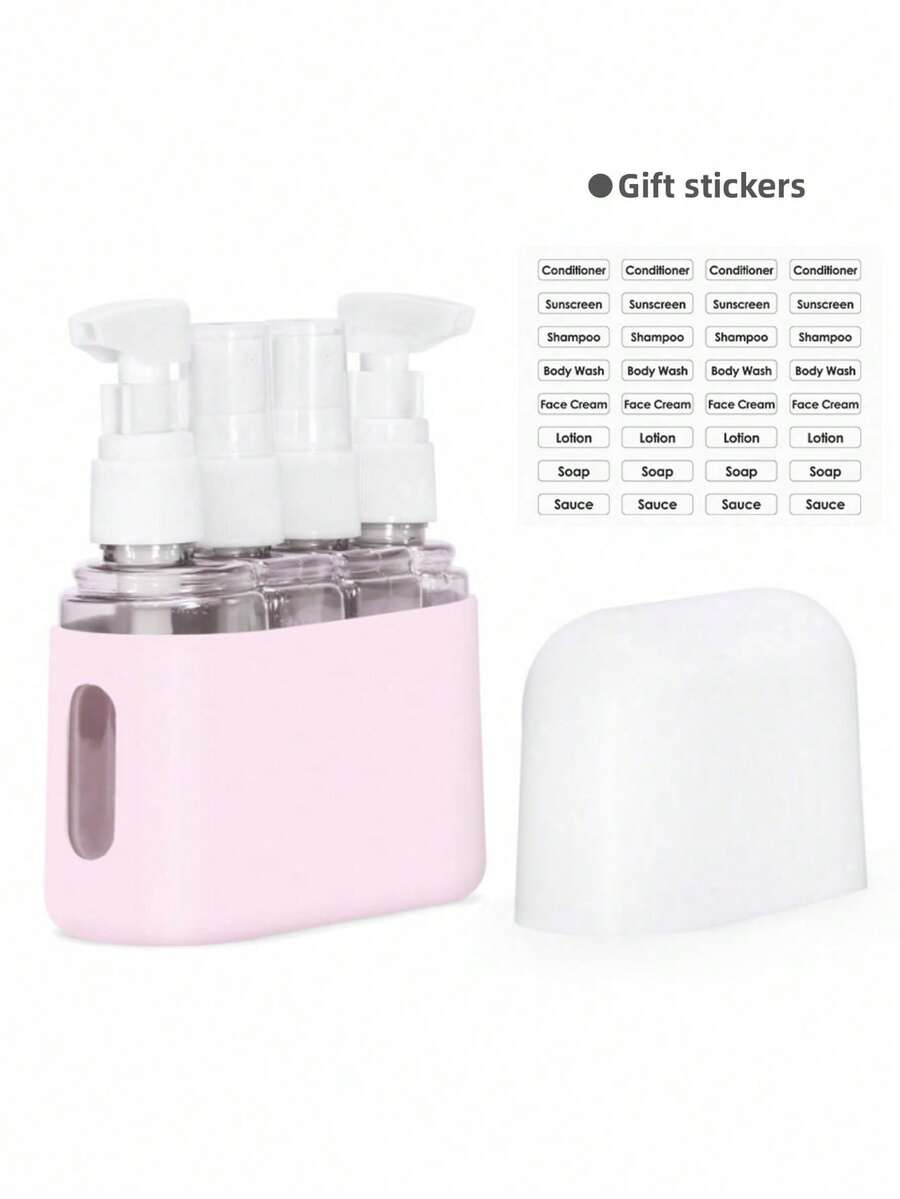 4in1 Travel Bottles Set With Labels, Leak Proof Silicone Squeezable Set