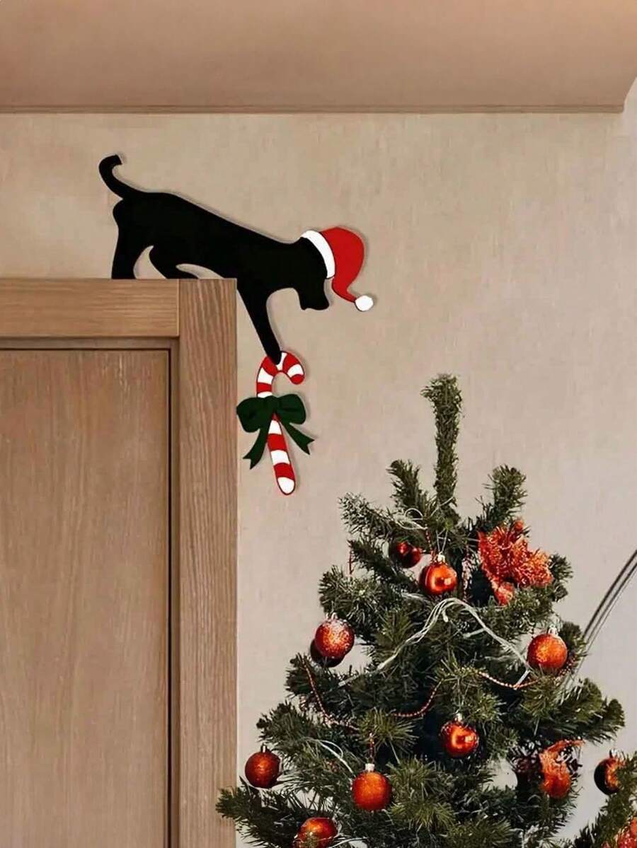 1pc Charming Dog Shape Christmas Door Corner Decoration Rustic Faux