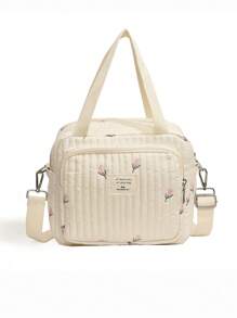 1pc Soft & Quilted Tulip Embroidery Shoulder Crossbody Diaper Bag For Mom - Beige - View 6