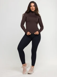 Basic Visco Lycra Turtleneck Second Skin Top - 鏽棕色 - 查看 3