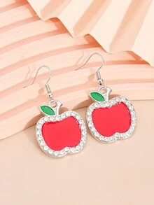 1 对圣诞红苹果形水钻吊坠耳环 - 彩色 - 查看 1