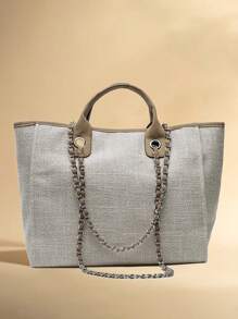Women's Casual Large Capacity Tote Bag Fashion Chain Handbag Canvas Shoulder Bag Purse - 卡其色 - 查看 1