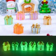 Traditional Resin Glow-In-The-Dark Miniature Gift Box Figurines, Holiday Themed For Christmas & New Year Decor, Versatile Room Decor Collectible, DIY Crafts, Micro Landscape, Bonsai, Cake Toppers, Car & Fridge Ornaments