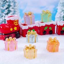 Traditional Resin Glow-In-The-Dark Miniature Gift Box Figurines, Holiday Themed For Christmas & New Year Decor, Versatile Room Decor Collectible, DIY Crafts, Micro Landscape, Bonsai, Cake Toppers, Car & Fridge Ornaments