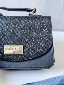 Bolsa De Festa Estruturada com Glitter e Corrente Dourada - Preto - Visão 6