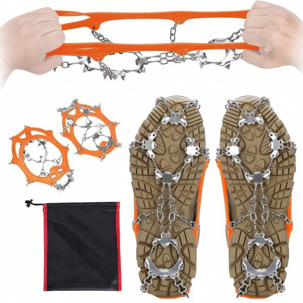 Spitzen-Eiskrallen, Edelstahl für Damen & Herren, rutschfeste Spikes Schuh/Stiefel Überzüge für Wandern, Angeln, Gehen, Joggen auf Schnee und Eis, geeignet für S/M/L/XL/XXL Schuhe/Stiefel