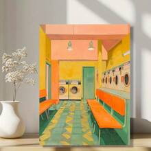 自助洗衣店室内场景帆布艺术印刷-现代活力客厅、工作室和走廊墙面装饰-无框家居装饰艺术品 - 彩色 - 查看 9