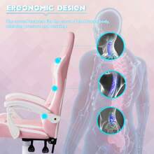 CLIPOP Gaming Chair, Ergonomic Computer Swivel Chair With Headrest And Lumbar Support, Tilt And Lock Function, Height Adjustable, Swivel Chair, High Back, Racing Chair - Pink - View 5