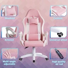 CLIPOP Gaming Chair, Ergonomic Computer Swivel Chair With Headrest And Lumbar Support, Tilt And Lock Function, Height Adjustable, Swivel Chair, High Back, Racing Chair - Pink - View 3
