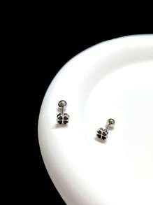 优雅简约葫芦星耳钉，酷炫笑脸钛钢耳钉，扭纹螺丝设计时尚耳环适合男女日常佩戴 - 鋼色 - 查看 22