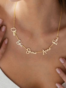 1pc Gold Personalized Multi-Name English Letters And Numbers Pendant Necklace, Couples And Family Gifts - Gold - View 2