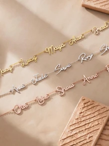 1pc Gold Personalized Multi-Name English Letters And Numbers Pendant Necklace, Couples And Family Gifts - Gold - View 3