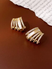 1 par de pendientes geométricos con forma de garra con diamantes microincustrados brillantes, pendientes elegantes para mujeres
