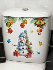 mama look 1 miếng/3 miếng 30*30cm/11,81*11,81in 29,5*29,5cm/11,61*11,61in Miếng dán tường nhà vệ sinh hình người tuyết và cây thông Noel cho phòng tắm và miếng dán Closestool trang trí có thể tháo rời bằng PVC, tranh tường phòng tắm - Nhiều màu - Xem 8