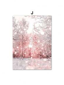 1PC Pink Christmas Winter Snow Santa Chalet Wall Art Canvas Painting Nordic Posters And Prints Wall Pictures For Bedroom Home Decor No Frame Christmas Decorations Room Decor - Multicolor - View 51
