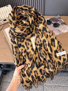 1pc Vintage Leopard Print Jacquard Imitation Cashmere Scarf For Women, Fashion Versatile Warm Shawl For Daily Matching Winter Fall
