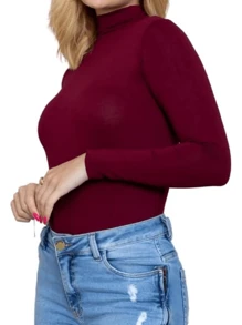 Basic Visco Lycra Turtleneck Second Skin Top - Gỗ đỏ - Xem 4