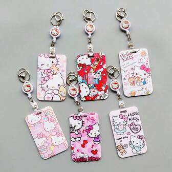 1pc Hello Kitty Anime Peripheral Card Holder, Sanrio Cartoon Card Case, Campus ID Card Protector, Student Transport Card Holder, Lanyard Card Holder, Work ID Card Holder,School Supplies,Back To School