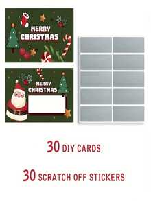 30pcs 30-Piece Santa & Tree Scratch-Off Cards: DIY Holiday Gift Tickets & Party Prizes With Scratch Stickers - Green - View 11
