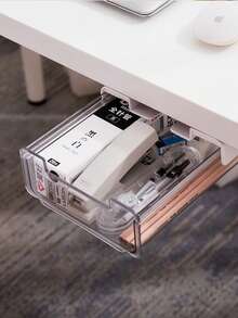 Under Desk Drawer Organizer Desktop Workstation Magic Large Capacity Office Under Desk Invisible Storage Boxes - Clear - View 2