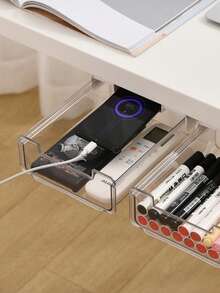 Under Desk Drawer Organizer Desktop Workstation Magic Large Capacity Office Under Desk Invisible Storage Boxes - Clear - View 3